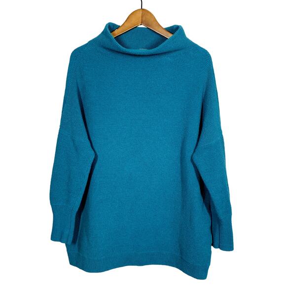 Free People Mock Neck Side Ribbed Sweater Pullover Long Sleeve Thick Teal - S - Picture 1 of 7